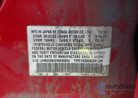 2009 Honda Fit Sport z USA, uszkodzony, nr VIN JHMGE88429S036553